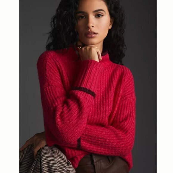 Anthropologie Maeve Mock-Neck Color-Tipped Sweater - Picture 1 of 6